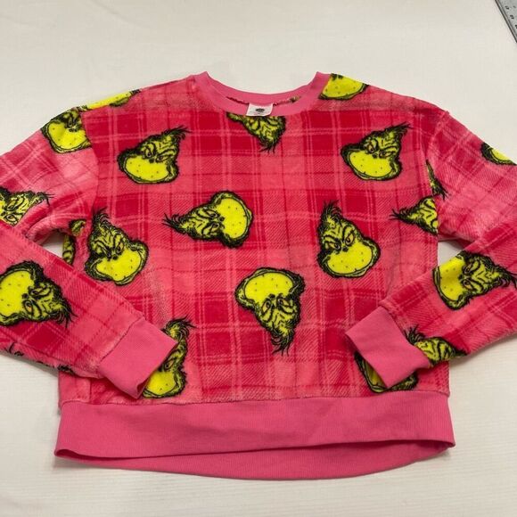 The Grinch Fleece Pink Green Velour Sweater Pullover Size Medium New - Picture 1 of 8
